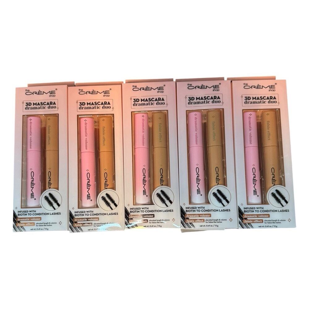 Lot of 5 The Crème Shop 3D Mascara Dramatic Duo Volumizing Lengthening Black